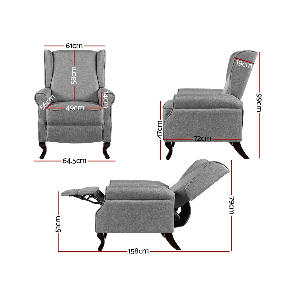 Domini Recliner Armchair - Grey Fabric