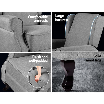 Domini Recliner Armchair - Grey Fabric