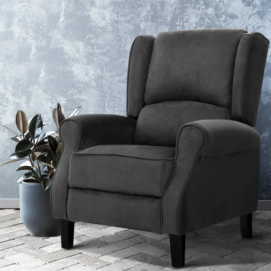 Recliner Chair Adjustable Sofa Lounge Soft Suede Armchair - Charcoal