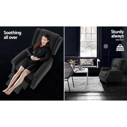 Recliner Chair Adjustable Sofa Lounge Soft Suede Armchair - Charcoal