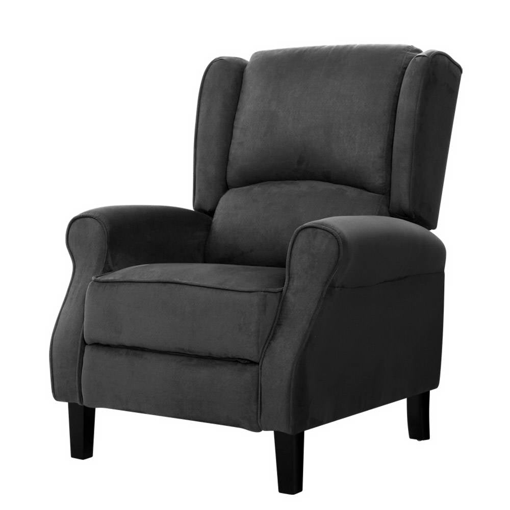 Recliner Chair Adjustable Sofa Lounge Soft Suede Armchair - Charcoal