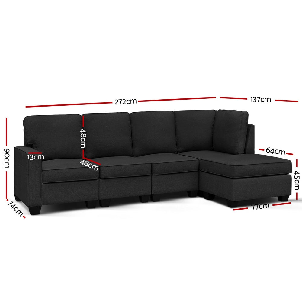 5-seater Modular Sofa Chaise Set - Dark Grey