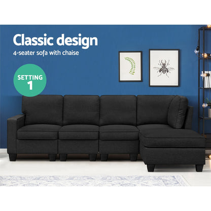 5-seater Modular Sofa Chaise Set - Dark Grey