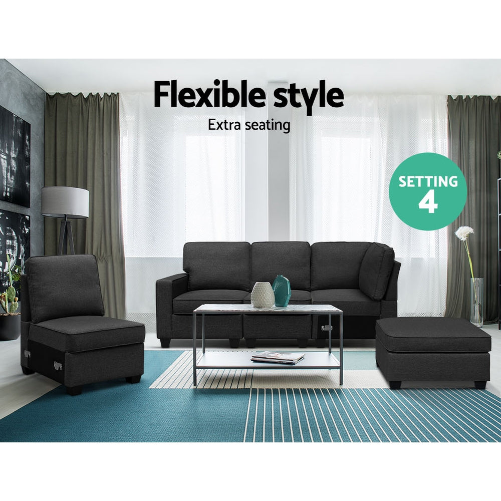 5-seater Modular Sofa Chaise Set - Dark Grey