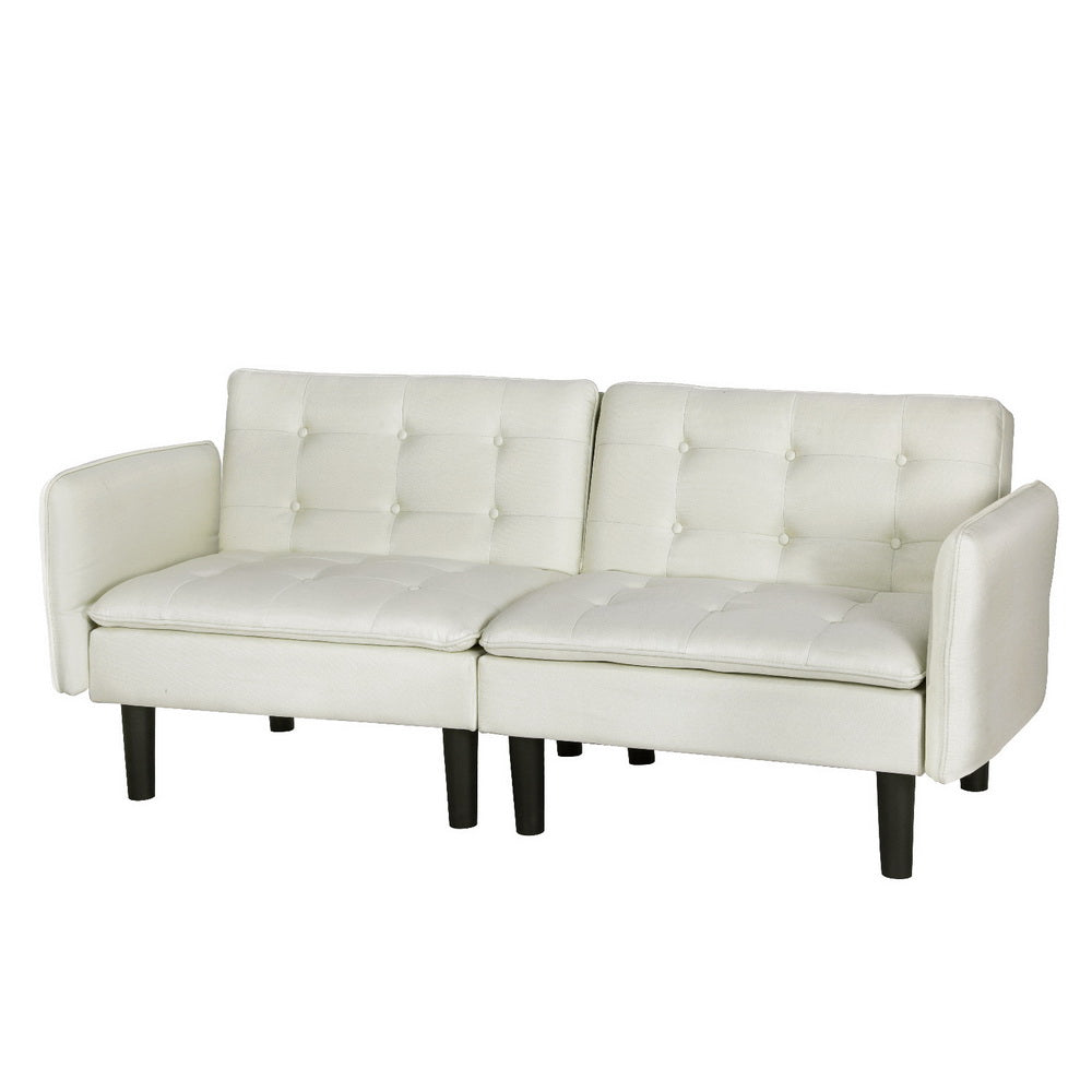 3-Seater Sofa Bed Tufted Faux Linen - Beige