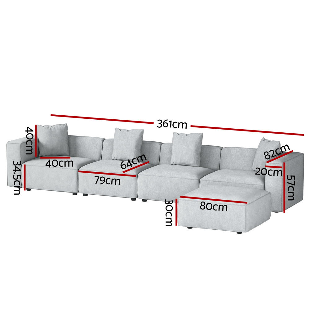 Alvin Modular Sofa Chaise Set 5-Seater - Grey