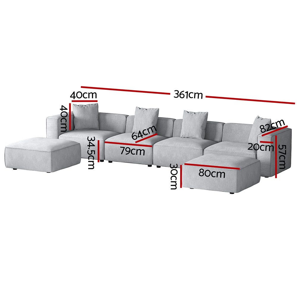 Alvin Modular Sofa Chaise Set 6-Seater - Grey