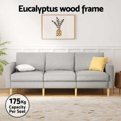 3-Seater Sofa 225cm Linen Fabric - Grey