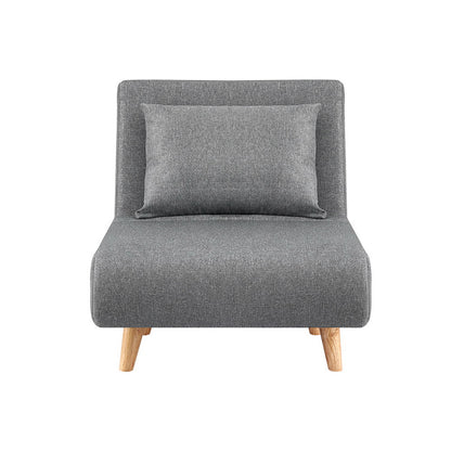 1-Seater Sofa Bed Convertible Couch - Linen Grey