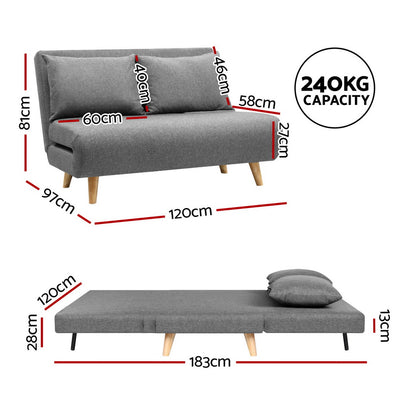 2-Seater Sofa Bed Convertible Couch - Linen Grey