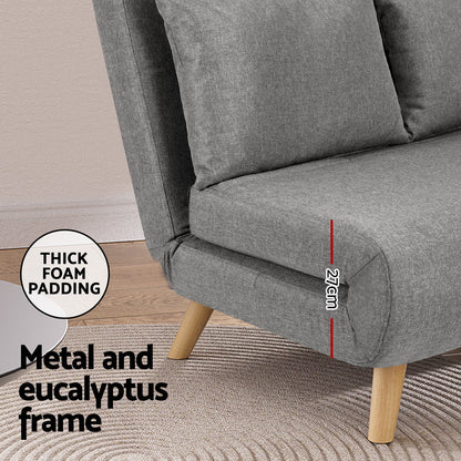 2-Seater Sofa Bed Convertible Couch - Linen Grey