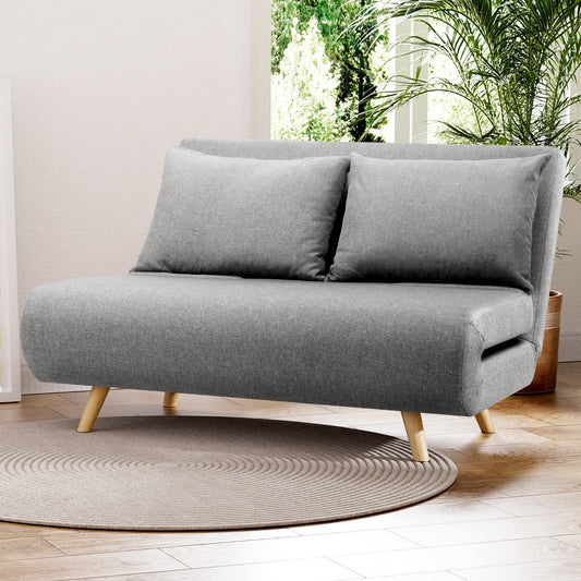 2-Seater Sofa Bed Convertible Couch - Linen Grey