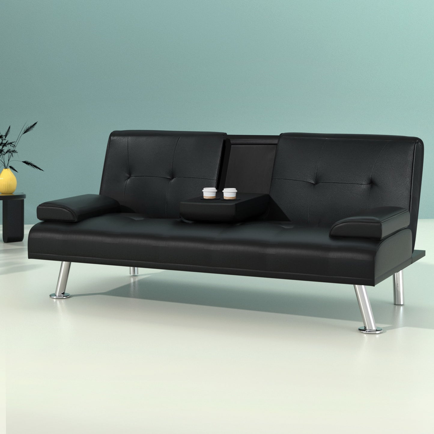 3-Seater Sofa Bed 168CM - Black PU Leather