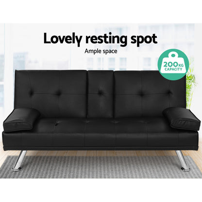 3-Seater Sofa Bed 168CM - Black PU Leather