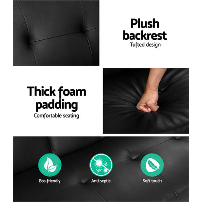 3-Seater Sofa Bed 168CM - Black PU Leather