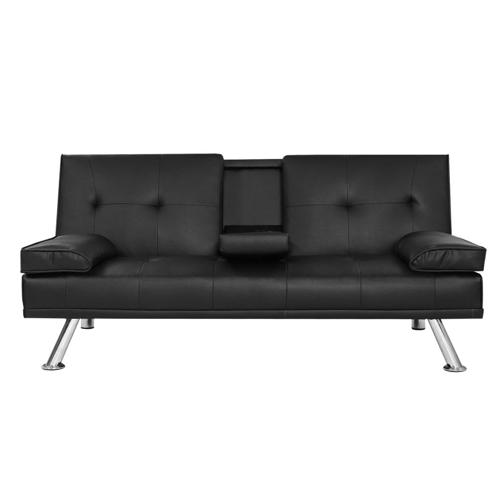 3-Seater Sofa Bed 168CM - Black PU Leather