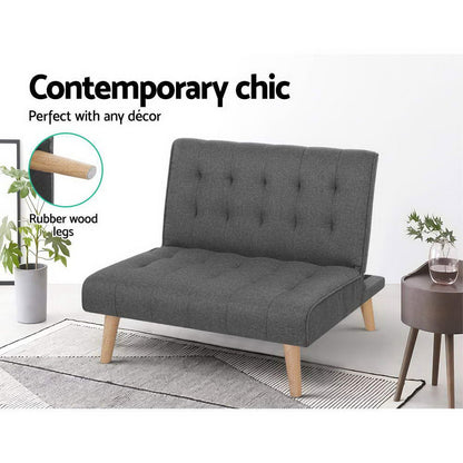Sofa Bed Lounge Chair Couch Futon Bed - Linen Grey