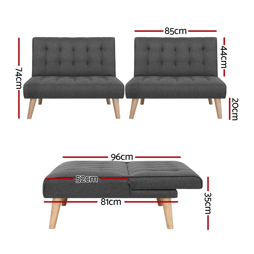 Set of 2 Sofa Bed Couch Single Seater Fabric - Grey