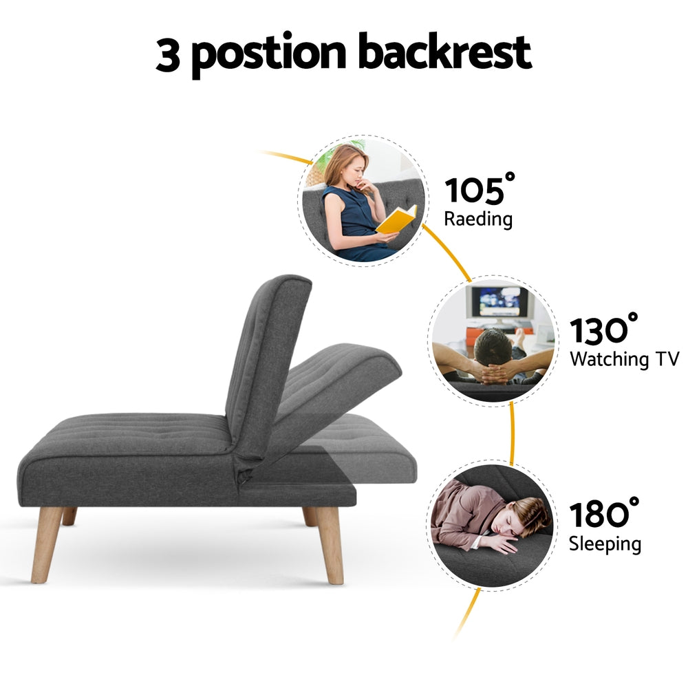 Set of 2 Sofa Bed Couch Single Seater Fabric - Grey