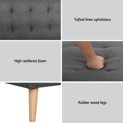 Set of 2 Sofa Bed Couch Single Seater Fabric - Grey