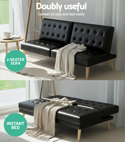 1-Seater Sofa Bed Couch Lounge - Fabric Black