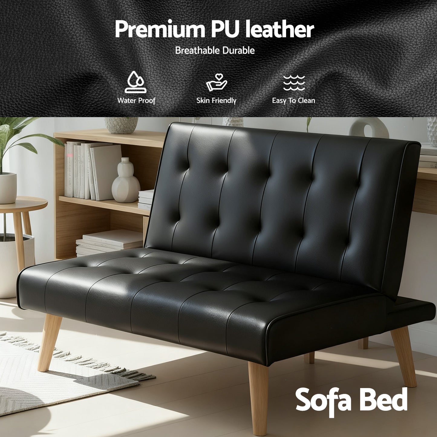 1-Seater Sofa Bed Couch Lounge - Fabric Black