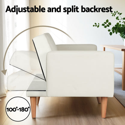 Sienna 3-Seater Sofa Bed Futon Couch - Beige