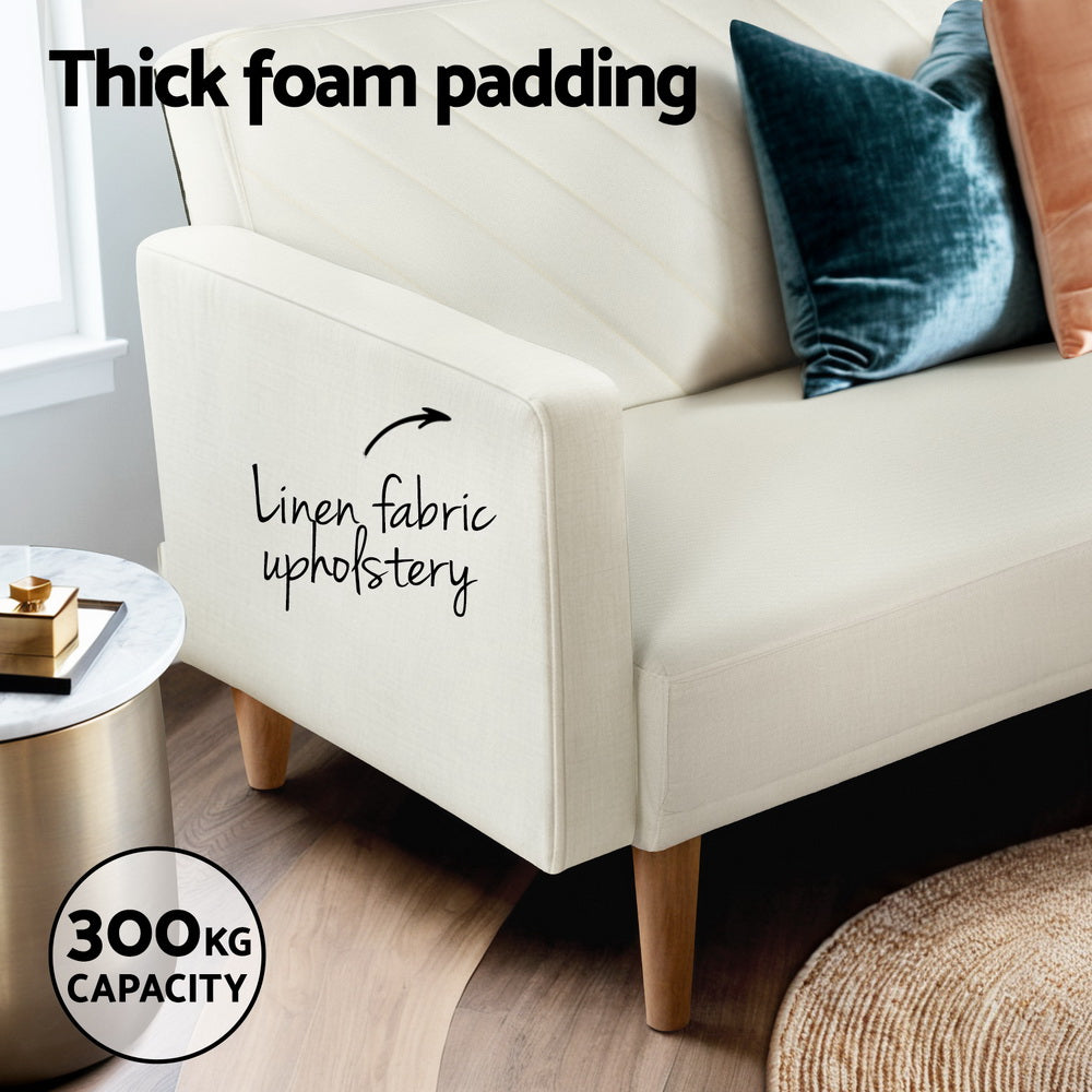 Sienna 3-Seater Sofa Bed Futon Couch - Beige