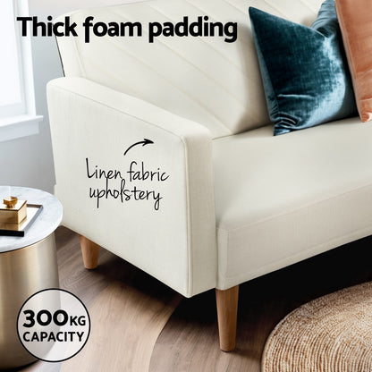 Sienna 3-Seater Sofa Bed Futon Couch - Beige