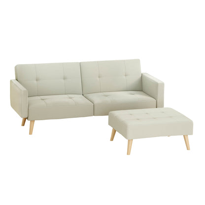 Scott Sofa Bed Lounge with Ottoman 3-Seater Fabric - Beige