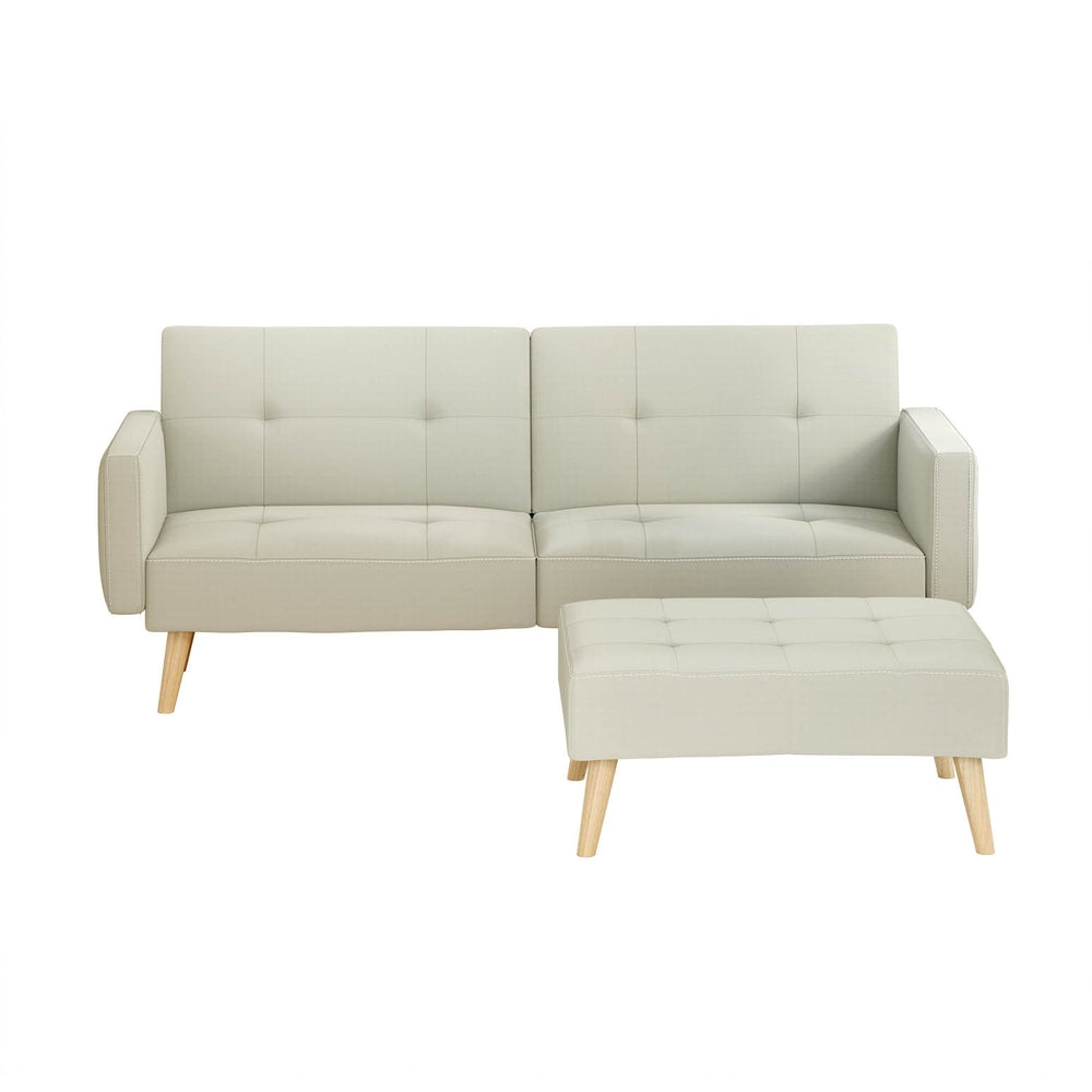 Scott Sofa Bed Lounge with Ottoman 3-Seater Fabric - Beige