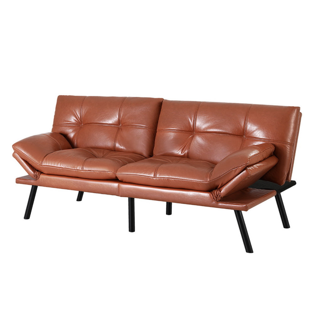 3-Seater Sofa Bed Convertible Couch - Leather Brown