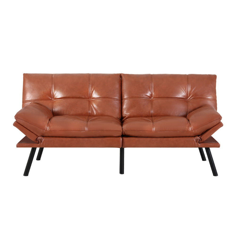 3-Seater Sofa Bed Convertible Couch - Leather Brown
