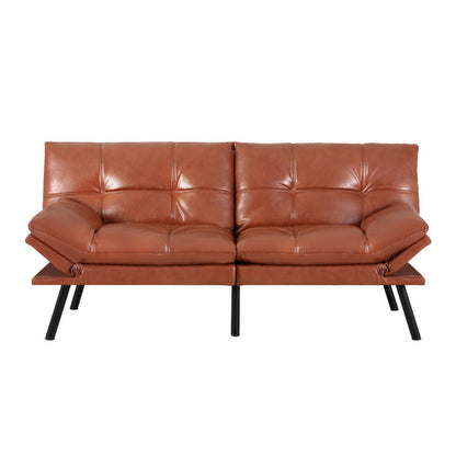3-Seater Sofa Bed Convertible Couch - Leather Brown