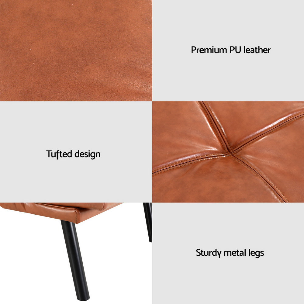3-Seater Sofa Bed Convertible Couch - Leather Brown