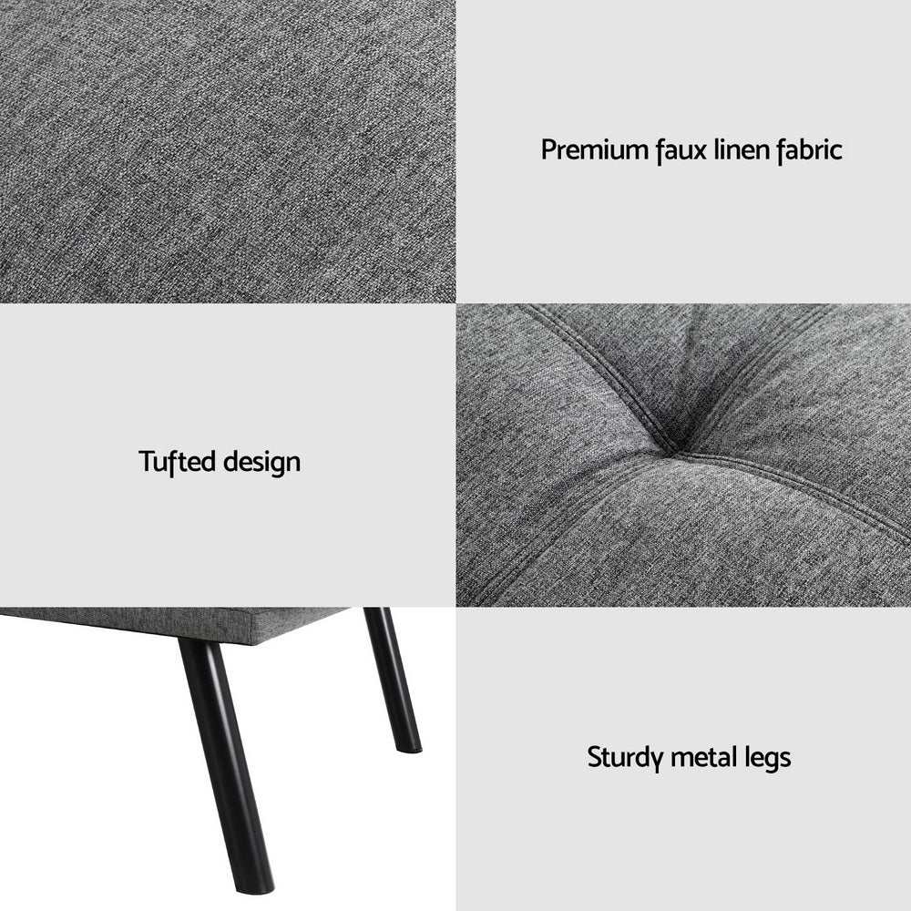 3-Seater Sofa Bed Convertible Couch - Fabric Grey