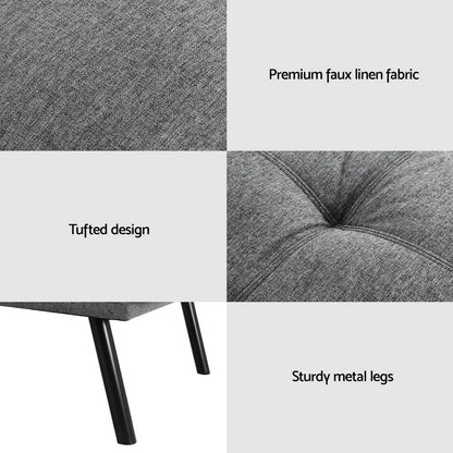 3-Seater Sofa Bed Convertible Couch - Fabric Grey