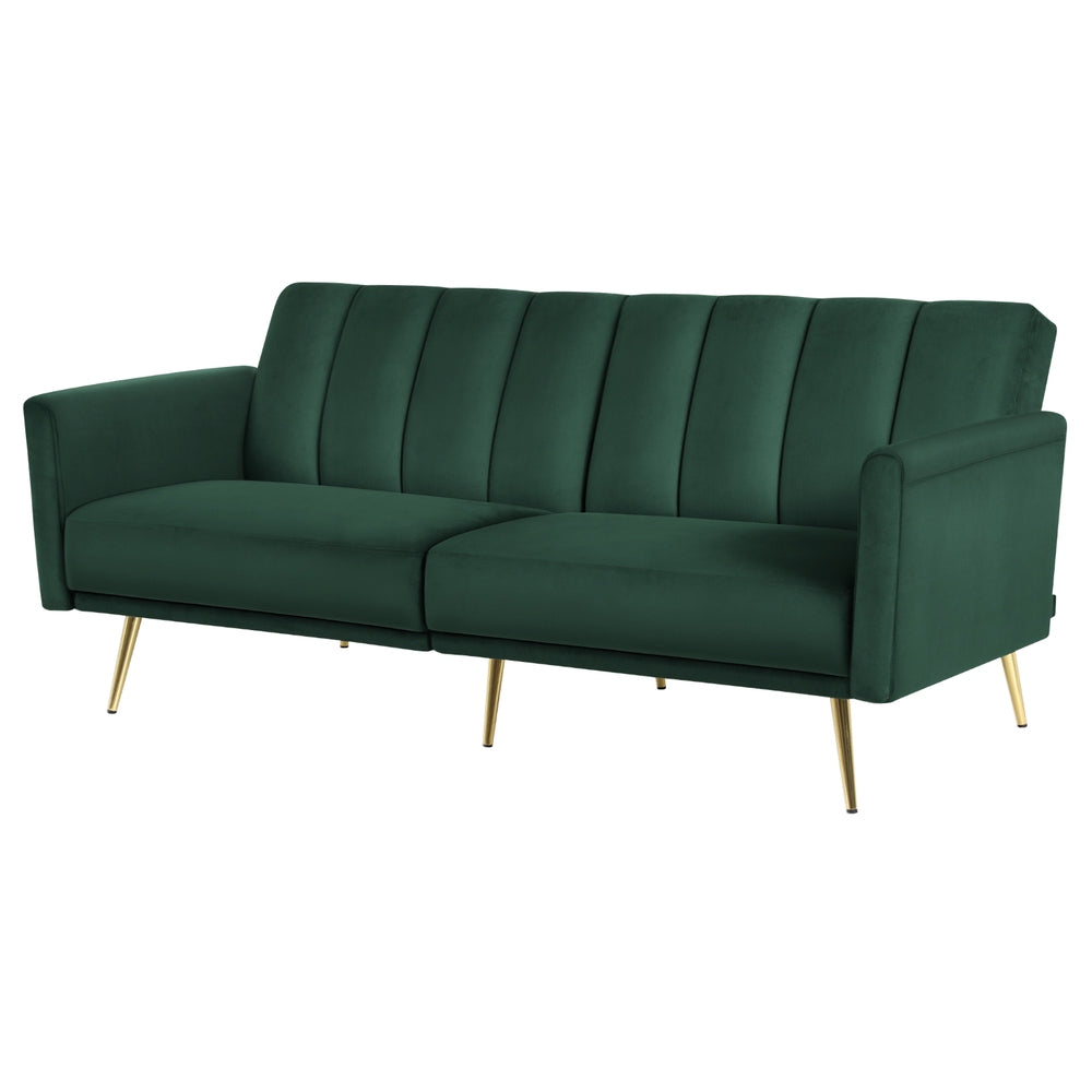 3-Seater Sofa Bed Couch Convertible Lounge in Velvet - Green
