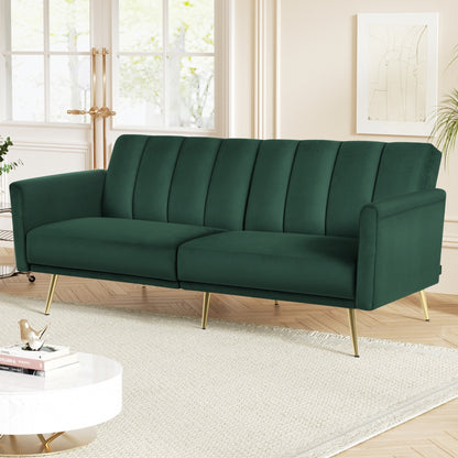 3-Seater Sofa Bed Couch Convertible Lounge in Velvet - Green