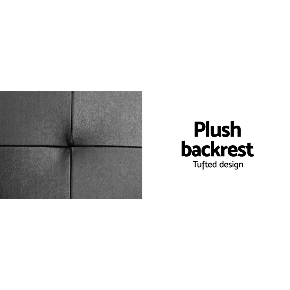 3-Seater Sofa Bed Convertible Lounge - Black Leather