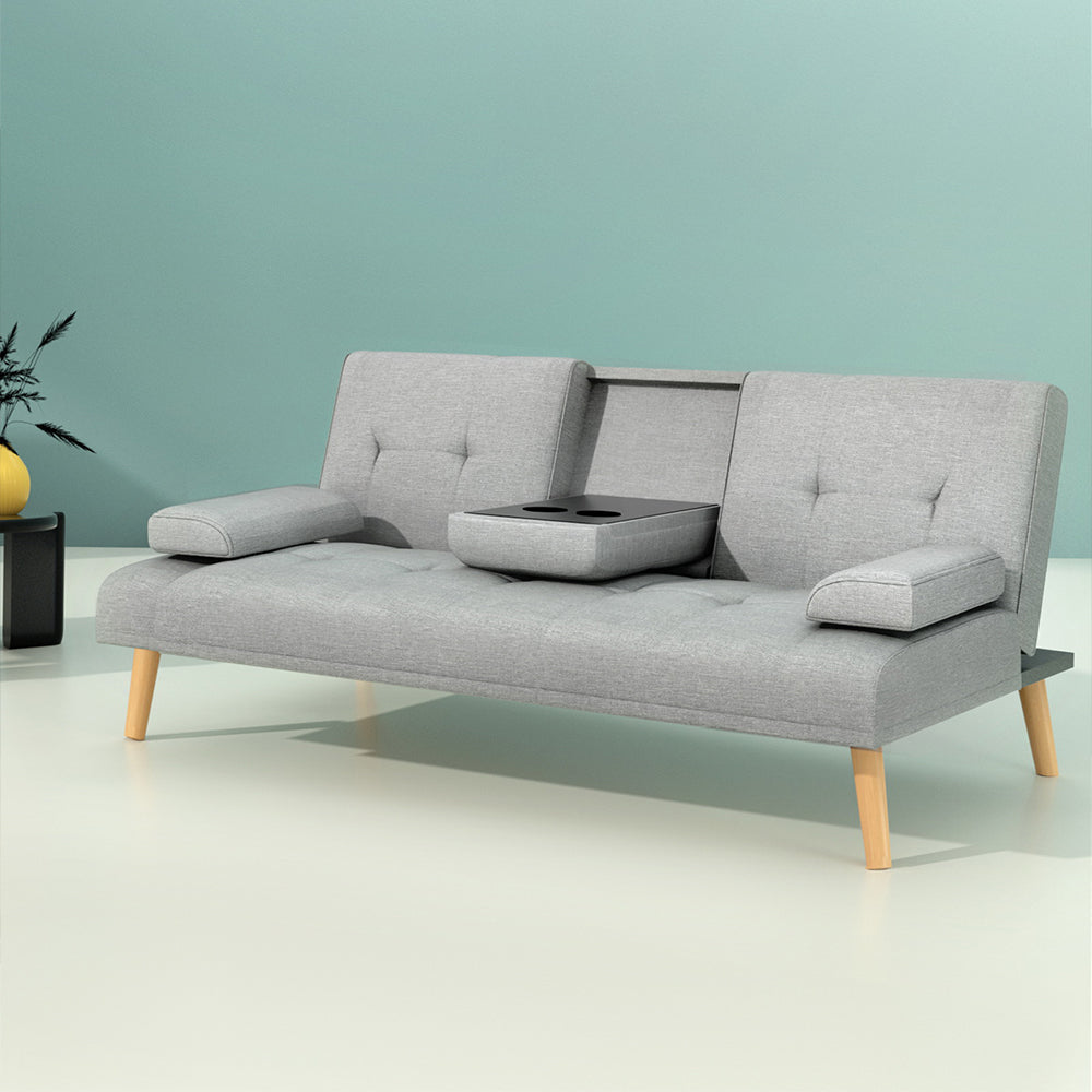 Sofa Bed 188CM Faux Linen - Grey