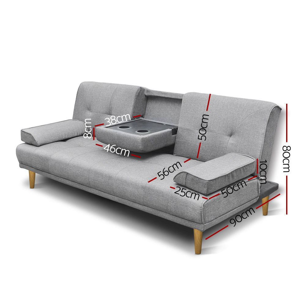 Sofa Bed 188CM Faux Linen - Grey