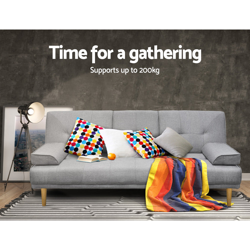 Sofa Bed 188CM Faux Linen - Grey