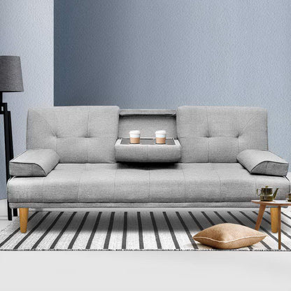 Sofa Bed 188CM Faux Linen - Grey