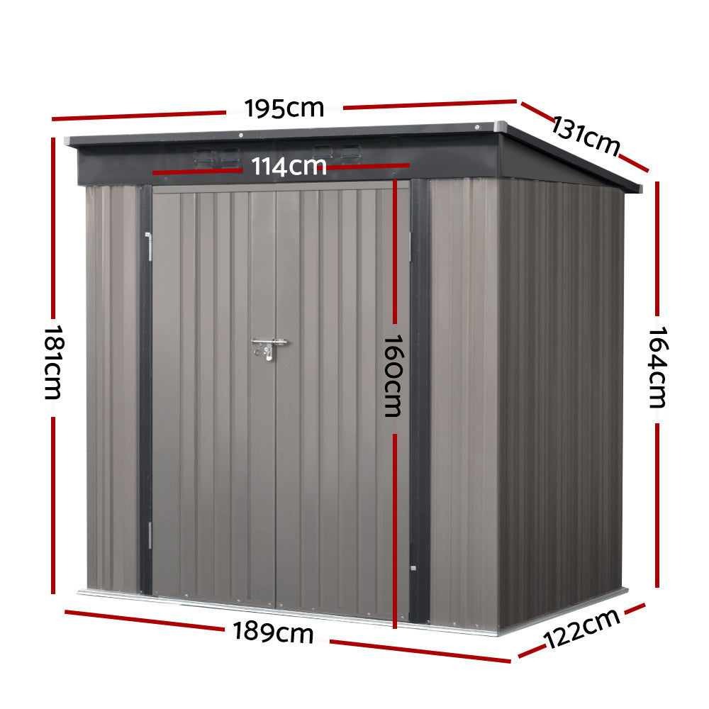 1.95x1.31M Garden Shed Double Door - Brown