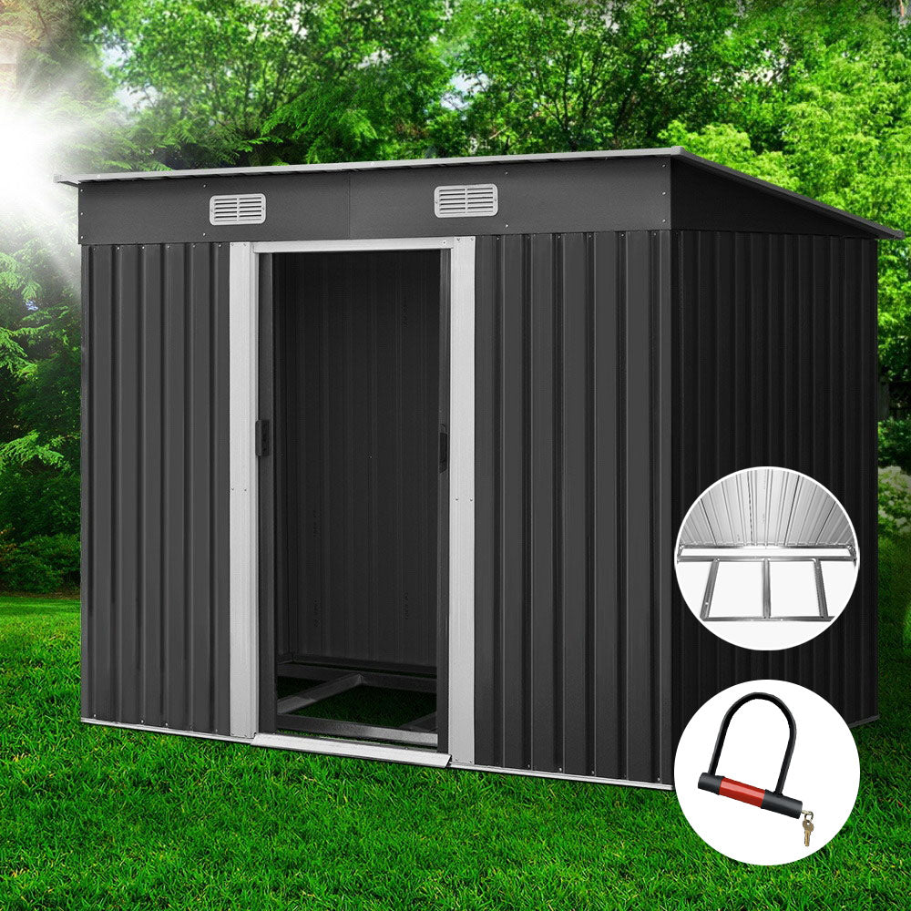 2.38x1.31M Garden Shed w/Metal Base Shed - Grey