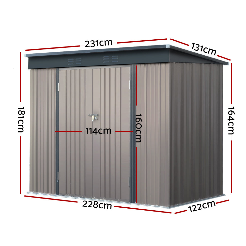2.31x1.31M Garden Shed Double Door - Brown
