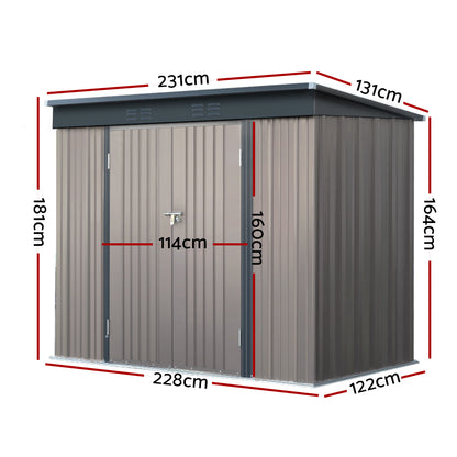 2.31x1.31M Garden Shed Double Door - Brown