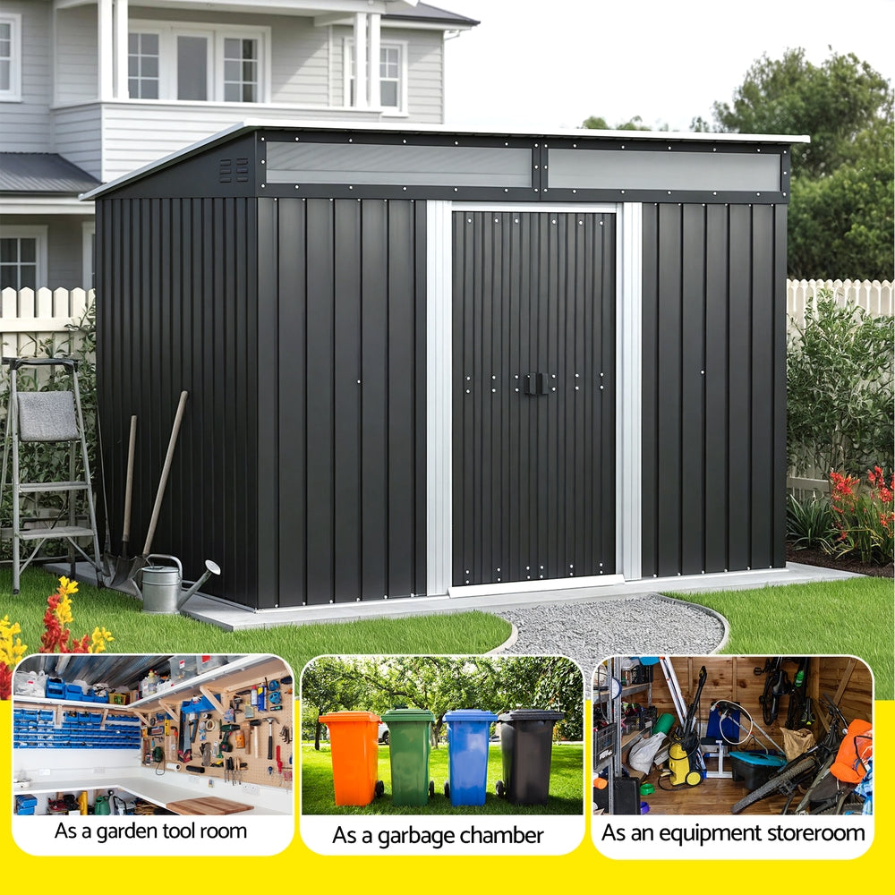 2.60x1.95M Garden Shed Outdoor Storage Tool Sheds Workshop House Shelter - Grey
