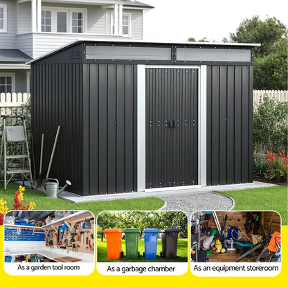 2.60x1.95M Garden Shed Outdoor Storage Tool Sheds Workshop House Shelter - Grey